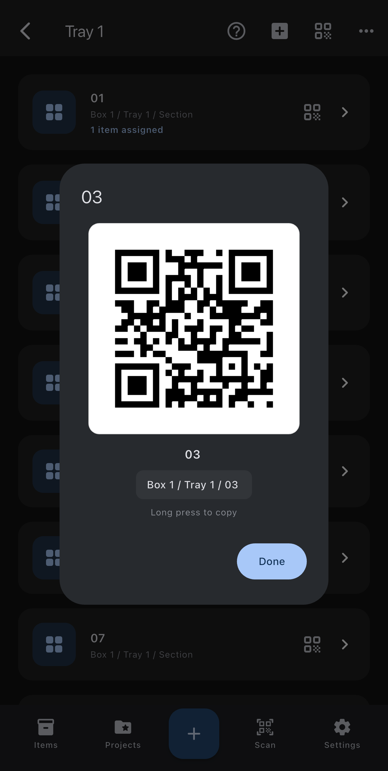 Maker Inventory screenshot: Barcode / QR Scan