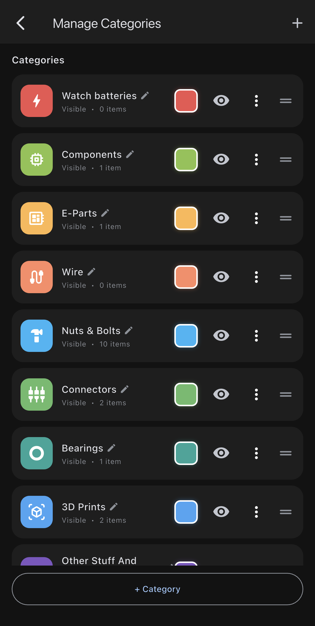 Maker Inventory screenshot: Categories